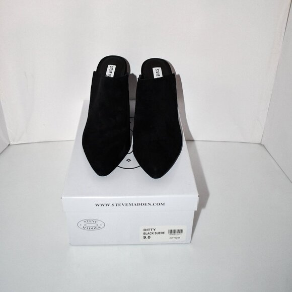 Steve Madden Ditty Black Suede Mules Size: 9 #DITT02S1 NWT - Picture 1 of 6
